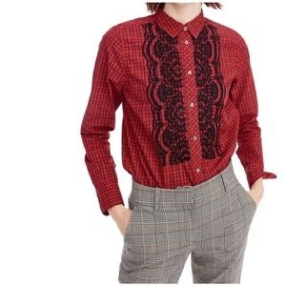 J CREW Red Embellished Plaid Boy Shirt - H3505 - Sz 0